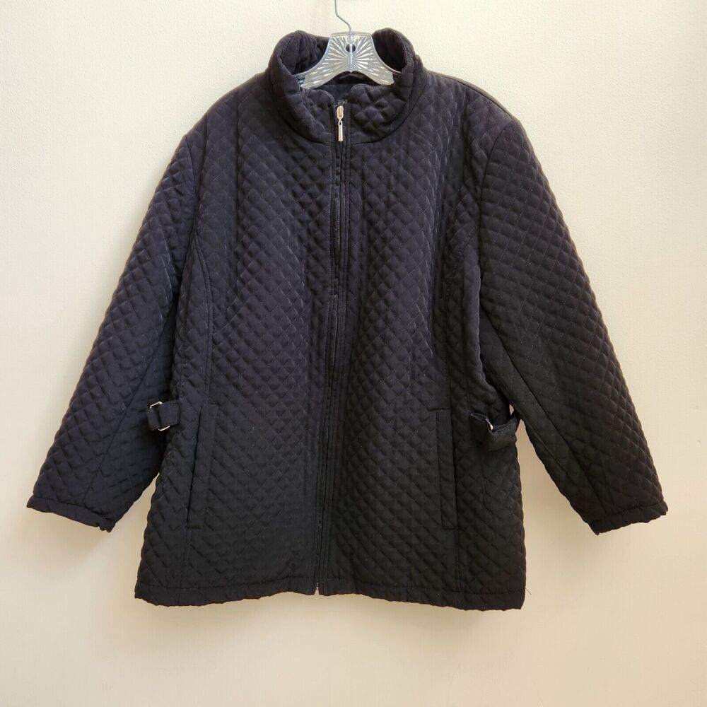 Gallery Jacket Women Est XL Black Diamond Quilted Field Coat Utility Warm Lined